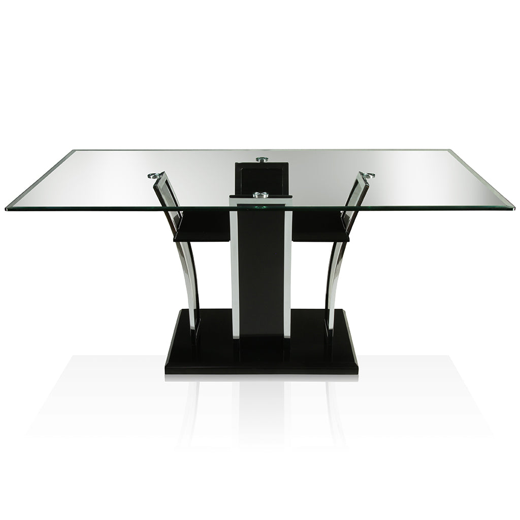 Vaqua | 72 inch Glass Dining Table, Steel & Wood Base, 6 Seater, IDF-8372BK-T