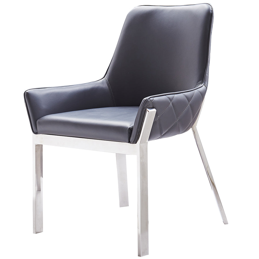Miami | Set of 2 Grаy Faux Leather Dining Chairs, Chrome Steel Legs, 18871-DC-G