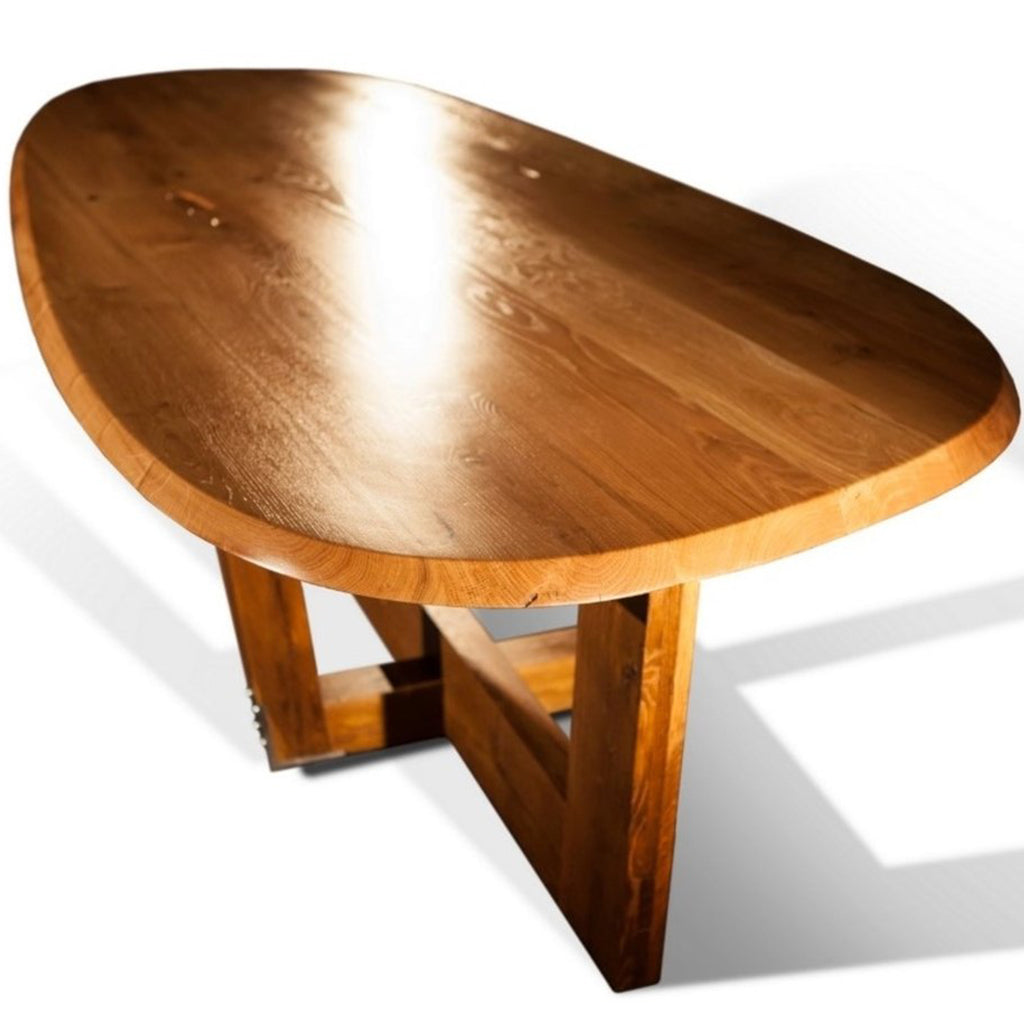 Ottis Handmade Dining Table, Solid Wood Beams, Sturdy Oval Table For 8, SCANDI077 Brand: Maxima House Size: 110inW x 47inD x 29.5inH, Weight: 280lb, Shape: Oval, Material: Solid Oak Wood, Seating Capacity: Seats 6-8 people, Color: Natural Dark Wood