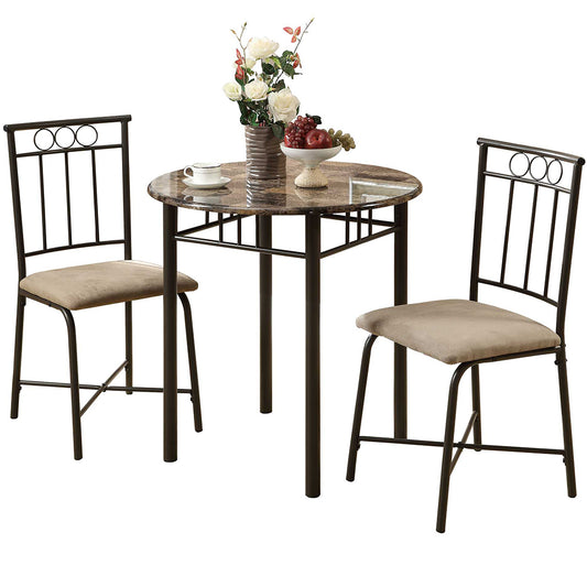 Beige & Black Beautiful Contemporary Space Save Dining Set, Round Dining Table, 2 Chairs, 332996, Brand: Homeroots, Table Size: 30inW x 30inD x 30inH, Chair Size: 17inW x 17.5inD x 35.5inH, Seat Height: 18in, Table Shape: Round, Material: MDF Board & Metal Base, Foam Padded With Metal Base Chairs, Seating Capacity: Seats 2, Color: Black & Beige