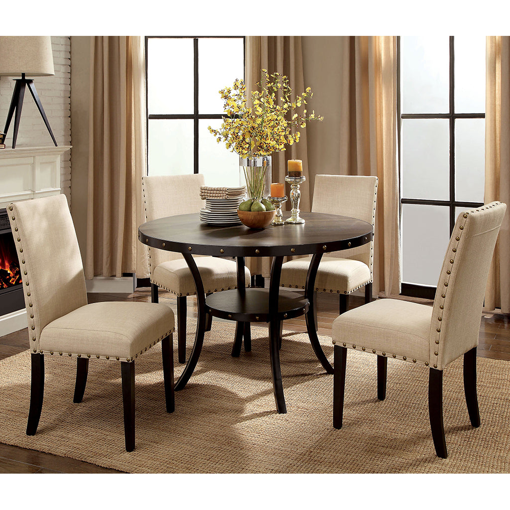 48" Caiti | Round Dining Table With Shelf, Solid, 4 Seater, IDF-3323RT