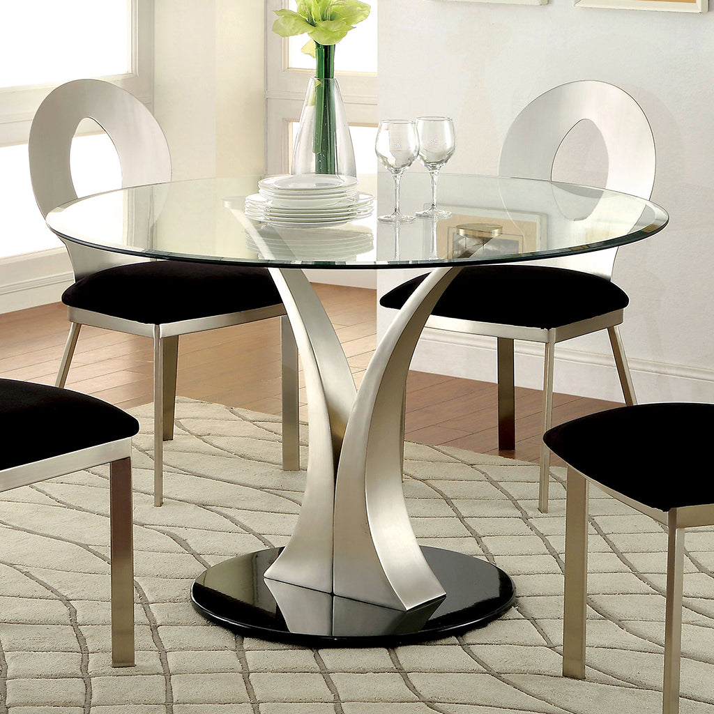 Melie | 45 Round Glass Dining Table, Steel Base, 4 Seater, IDF-3727T