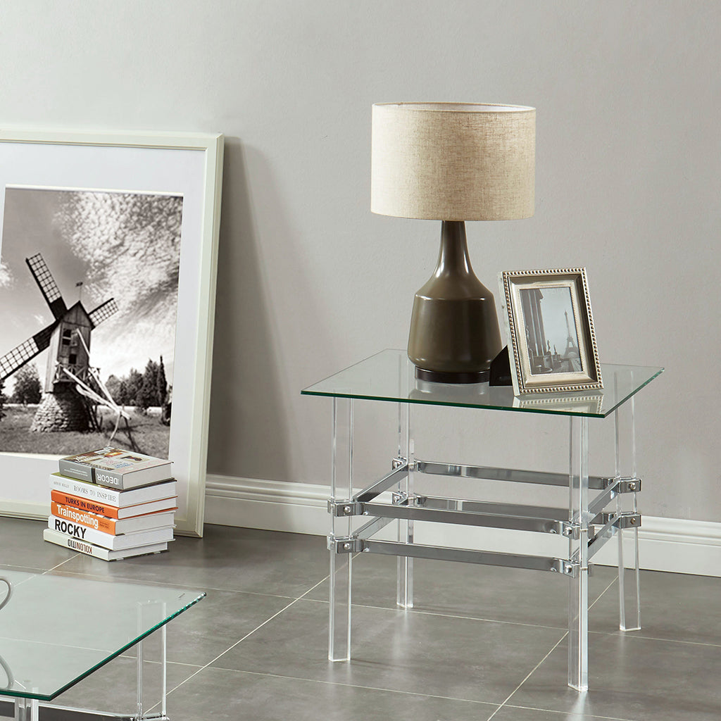 24" Arenado | Transparent Glass End Table, Acrylic Legs, IDF-4351E