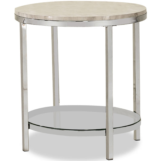 22" Niera | Round End Table With Shelf, Faux Marble Top, IDF-4354E