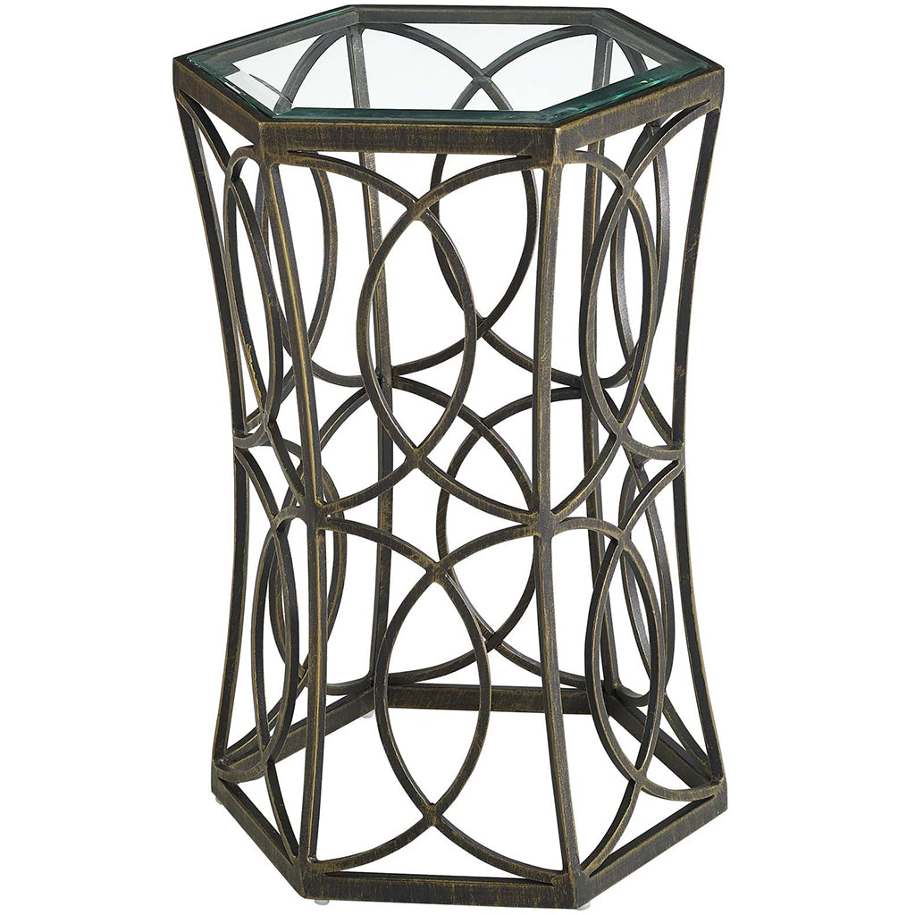 Circle | Glass Octagonal End Table, Antique Iron Base, EEI-2882