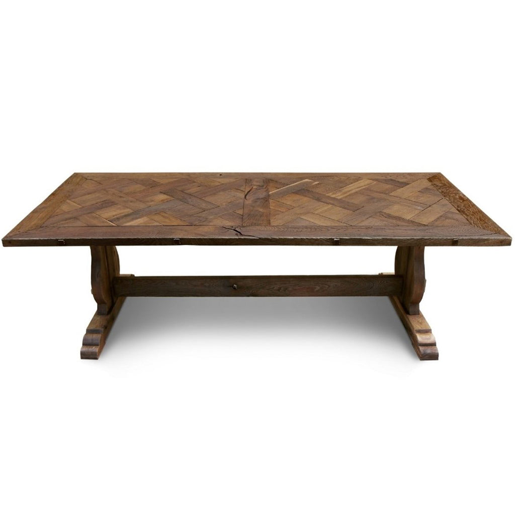 Bound- Vio | Handmade Trestle Table, Solid Oak Slabs 10 Seater, Rectangular, SCANDI082, Brand: Maxima House, Size: 110inW x  39inD x  29.5inH, Weight: 308lb, Shape: Rectangular, Material: Solid Oak Wood, Seating Capacity: Seats 8-10 people, Color: Natural Dark Wood
