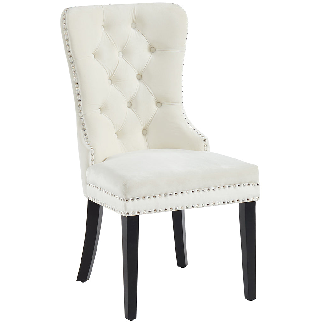 Rizzo | Comfortable Ivory Velvet Dining Chairs, Set of 2, Rubberwood Legs, 202-080IV