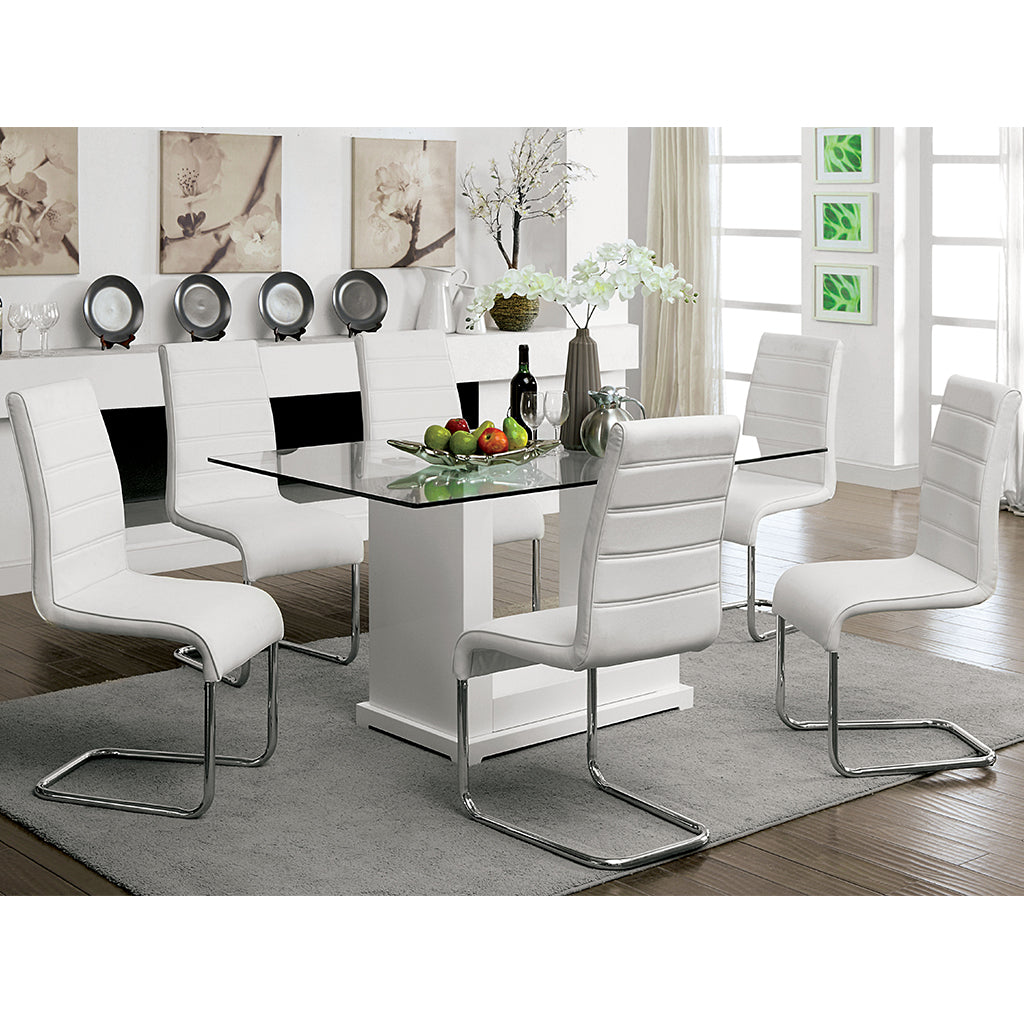 59" x 35.5" Jarvis Dining Table, Glass Top, Wood Base, 6 Seater