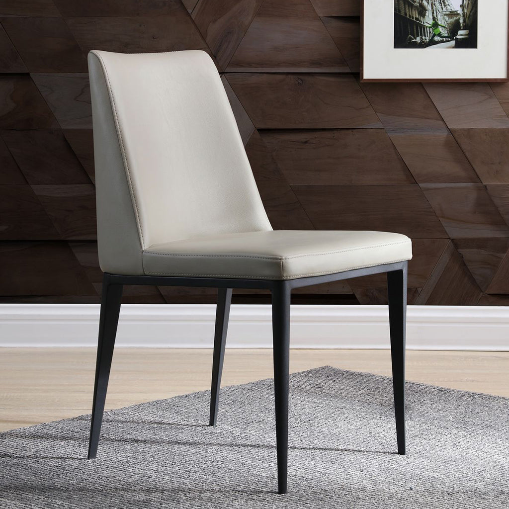 Carrie Dining Chair, Set of 2, Light Grey, Faux Leather, Steel Base, DC1478-LGRY Brand: Whiteline Modern Living, Size: 21.5inW x 25.5inD x 37inH,  Seat Height:  18in/ 46cm, Weight: 16lb, Material: Faux Leather, Color: Light Grey