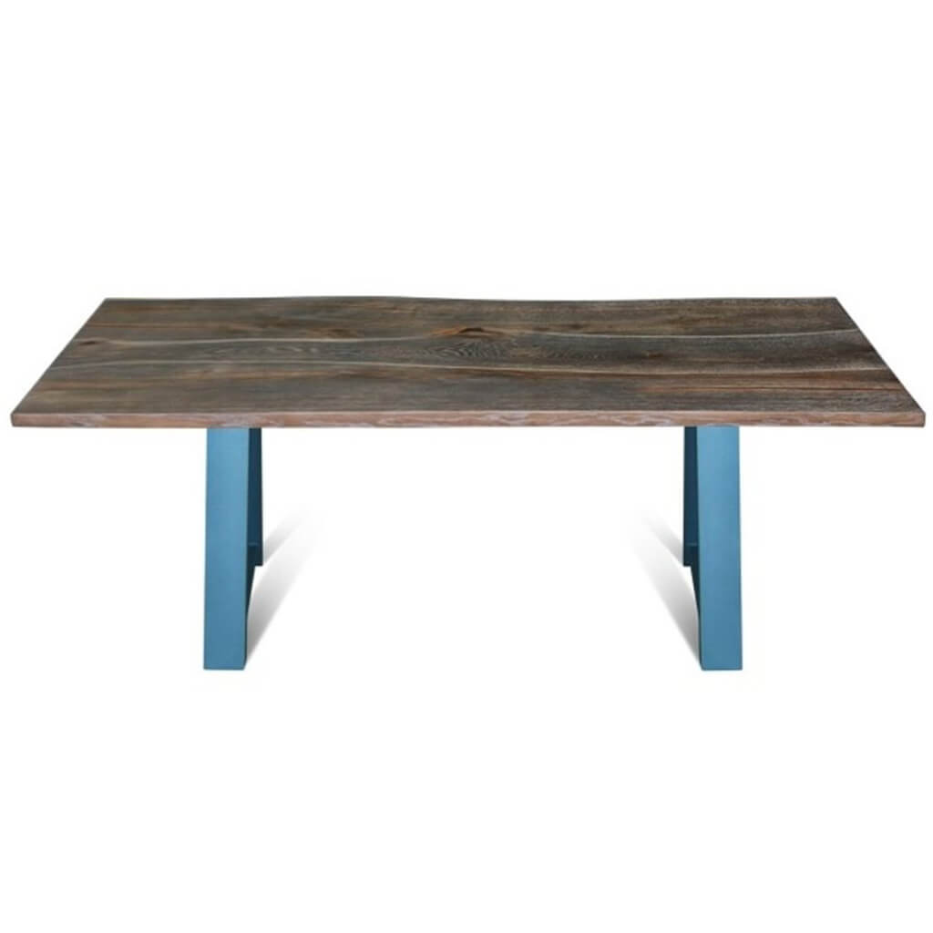 Natural-AZ | Blue Wood Dining Table, Live Edge Shape, Solid Oak Wood, Metal Legs, 8 Seater, SCANDI075