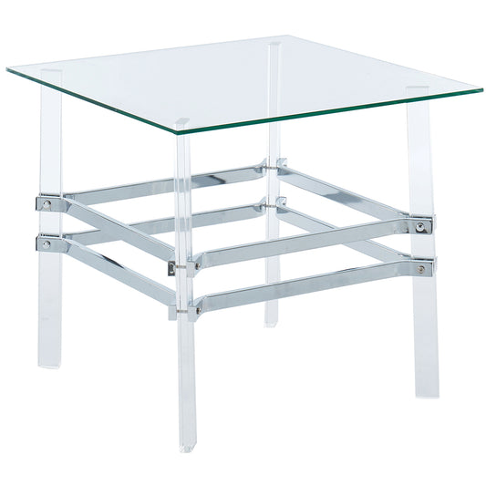 24" Arenado | Transparent Glass End Table, Acrylic Legs, IDF-4351E