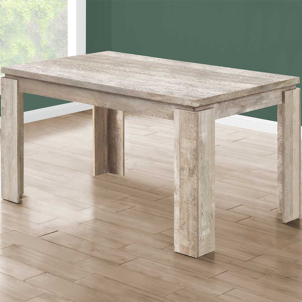 Taupe Rectangular Farmhouse Dining Table, Reclaimed Wood, Oak Finish, 4512839643441, Brand: Homeroots, Size: 59inW x 35.5inD x 30.5inH, Weight: 74lb, Shape: Rectangular, Material: Reclaimed Wood, Oak Finish, Seating Capacity: Seats 4-6, Color: Taupe