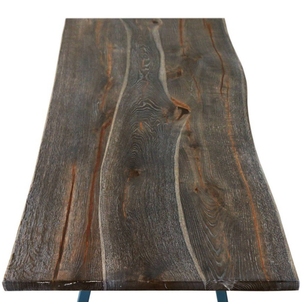 Natural-AZ | Blue Wood Dining Table, Live Edge Shape, Solid Oak Wood, Metal Legs, 8 Seater, SCANDI075