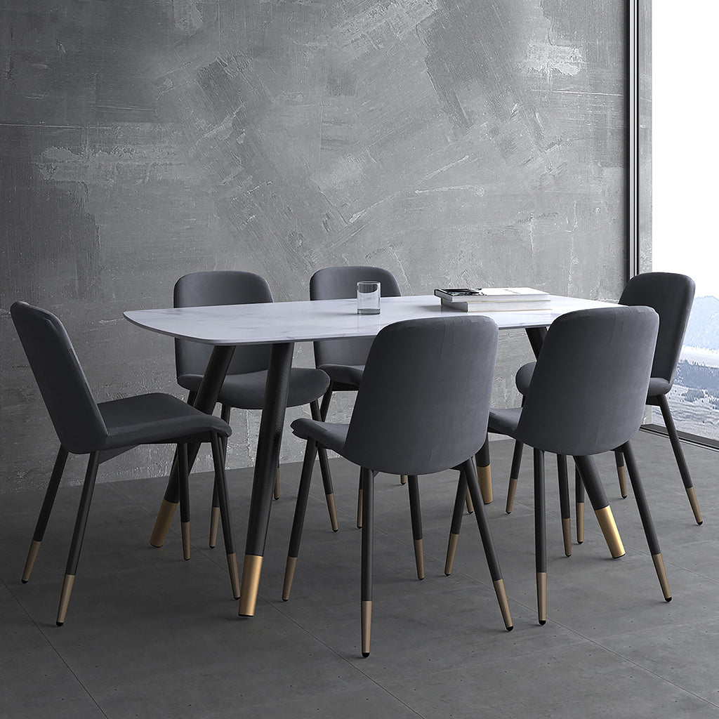 Emery | MCM Dining Table White, MDF Top, Metal Legs, 6 Seater, 201-294REC-WT