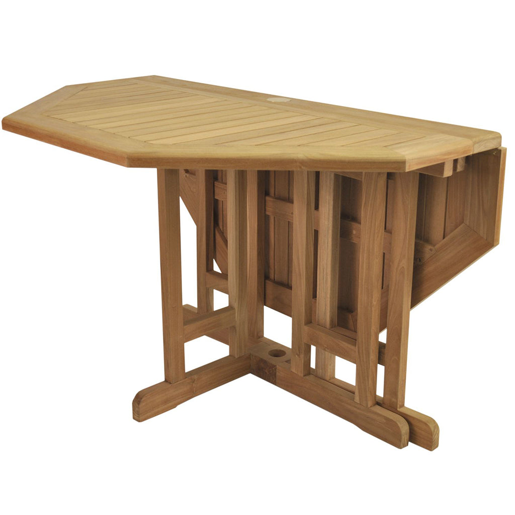 47" Octagon Table, Teak Wood Outdoor Table, TBF-120BO Brand: Anderson Teak; Size: 47inW x 47inD x 29inH Weight: 86lb; Shape: Octagonal; Material: Teak Wood Seating Capacity: Seats 4-6 people; Color: Neutral teak color; light wood