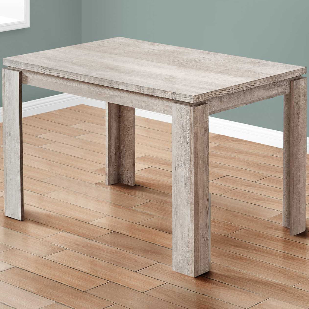 47" Farmhouse Taupe Rectangular Dining Table For 4, Reclaimed Wood, 4512839526010 Brand: Homeroots, Size: 47.25inW x 31.5inD x 30.5inH, Weight: 44lb, Shape: Rectangular, Material: Reclaimed Wood, Seating Capacity: Seats 2-4, Color: Taupe