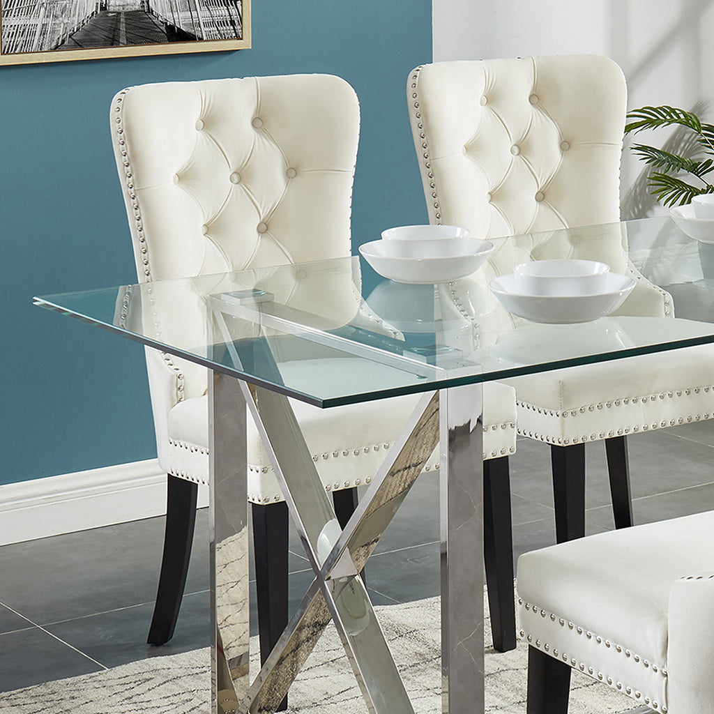 Rizzo | Comfortable Ivory Velvet Dining Chairs, Set of 2, Rubberwood Legs, 202-080IV