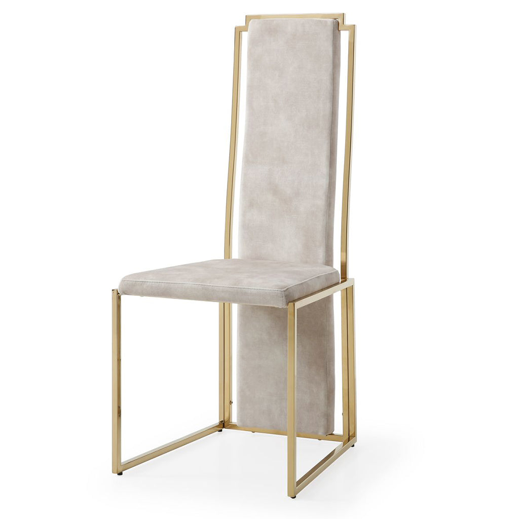 Sumo Dining Chair, Set of 2, Adore Beige Fabric, Polished Gold Stainless Steel Frame, DC1658FBEI, Brand: Whiteline Modern Living, Size: 22inW x 18inD x 43inH, Weight: 26lb, Material: Adore Beige fabric, polished gold stainless steel frame Color: Beige & Gold, Assembly Required: No, Weather Resistant: No