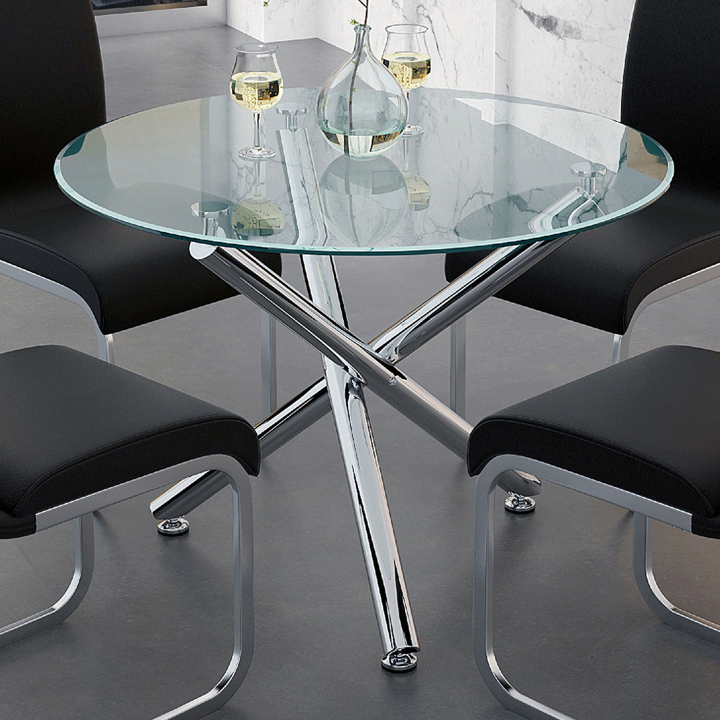 Solara II | Small Round Glass Dining Table, Chrome Metal Base, 4 Seater, 201-160-40