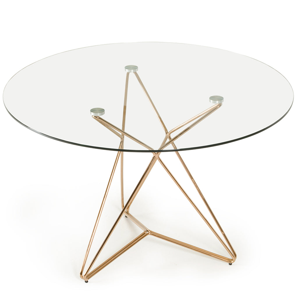 47 inch Round Contemporary Glass Dining Table, Golden Color, 4 Seater, 283104 Brand: Homeroots, Size: 47inW x 47inD x 30inH, Weight: 87lb, Shape: Round, Material: Top: Glass Top, Base: Stainless Steel, Seating Capacity: Seats 2-4 people, Color: Golden Color