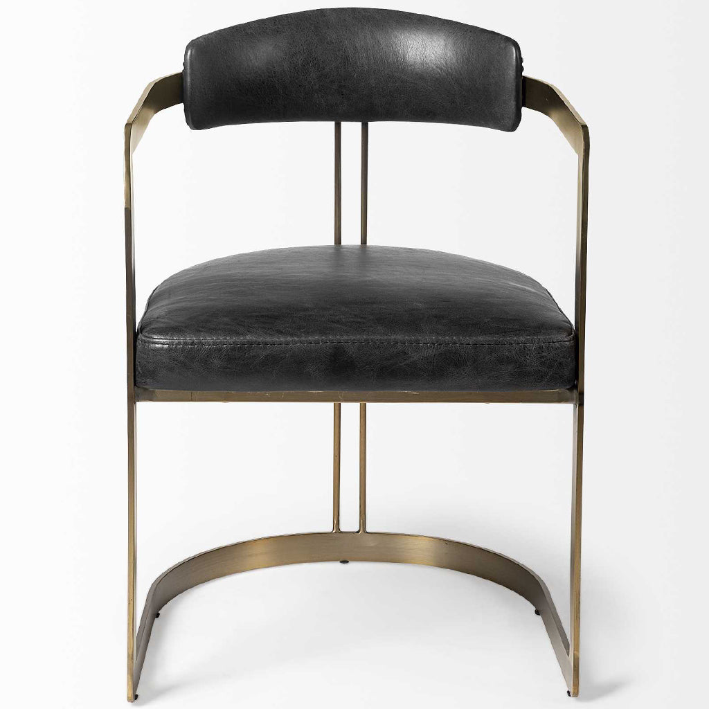 Black Leather Seat With Gold Iron Frame Dining Chair