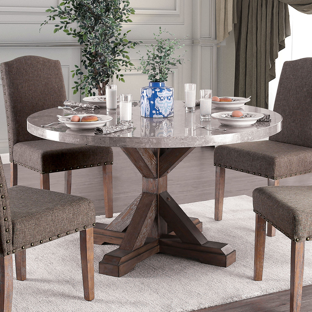 Justeen | 54 inch Round Pedestal Dining Table, Faux Marble Top, IDF-3429RT