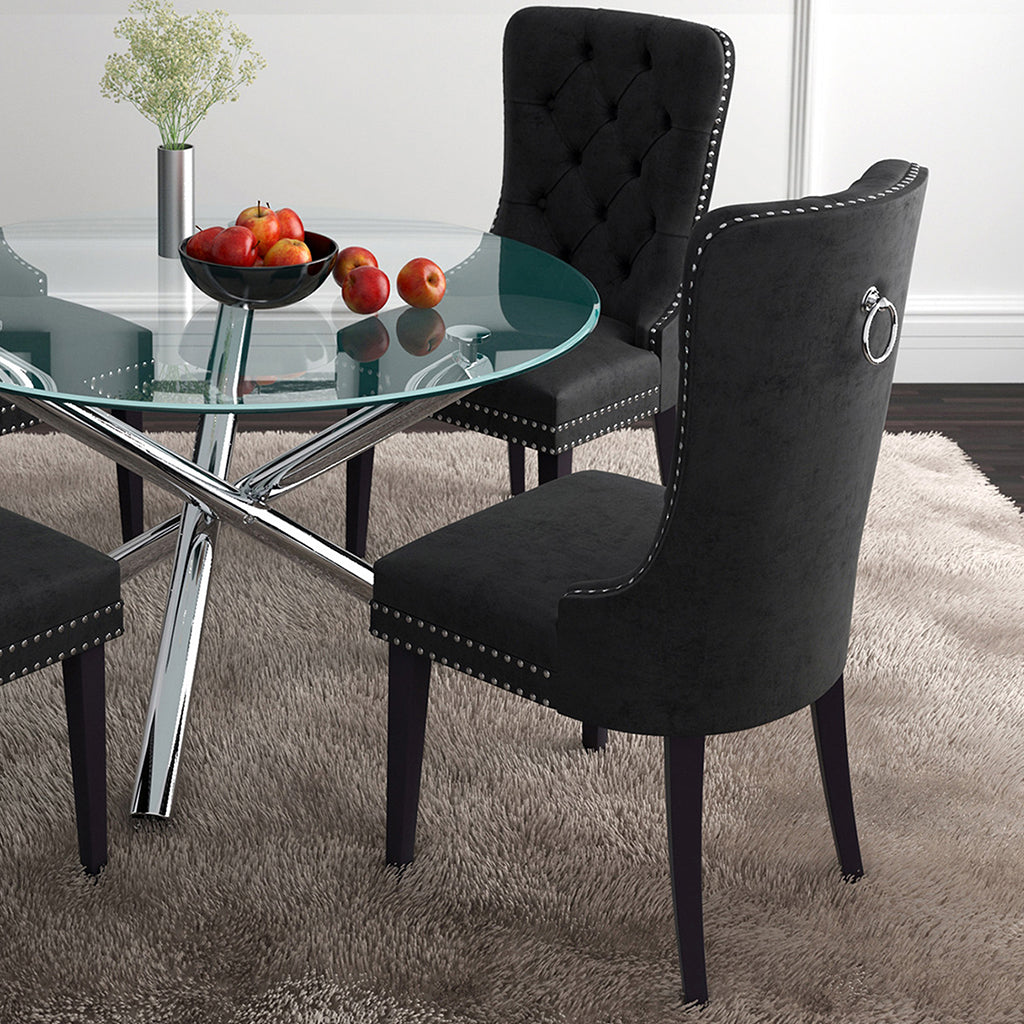 Rizzo | Dining Chairs With Chair Ring and Nail Head Trim Set of 2, 202-080BK