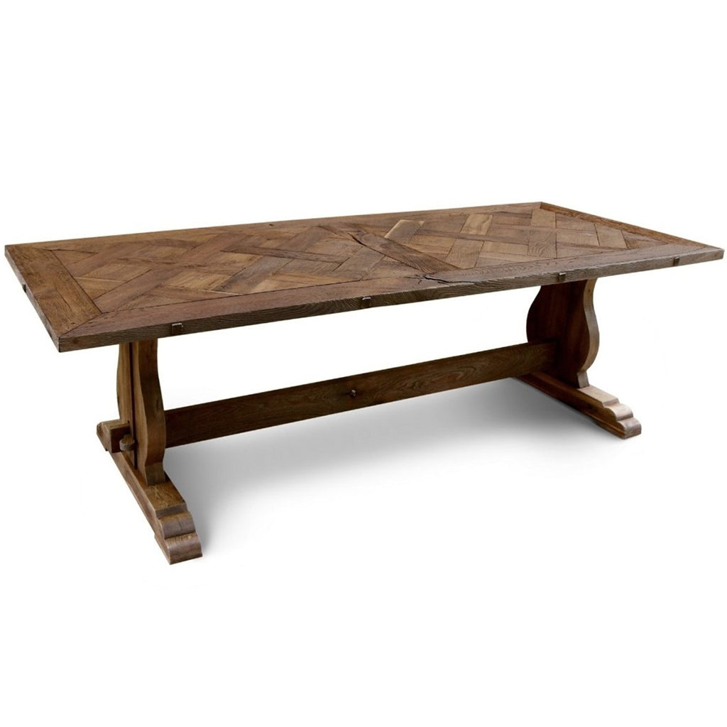 Bound- Vio | Handmade Trestle Table, Solid Oak Slabs 10 Seater, Rectangular, SCANDI082, Brand: Maxima House, Size: 110inW x 39inD x 29.5inH, Weight: 308lb, Shape: Rectangular, Material: Solid Oak Wood, Seating Capacity: Seats 8-10 people, Color: Natural Dark Wood