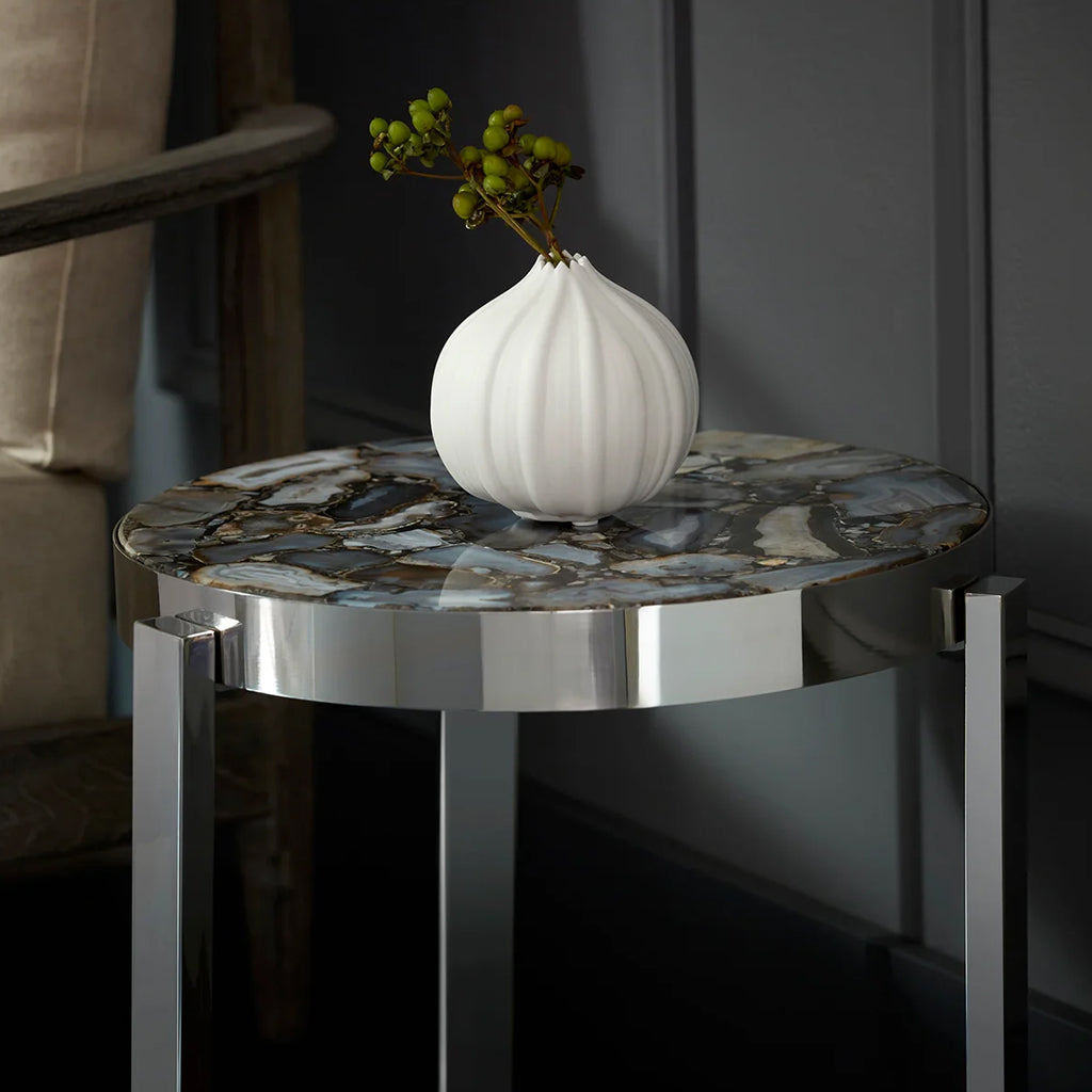 Geodance | Stone Round End Table Nickel Finish, 08985