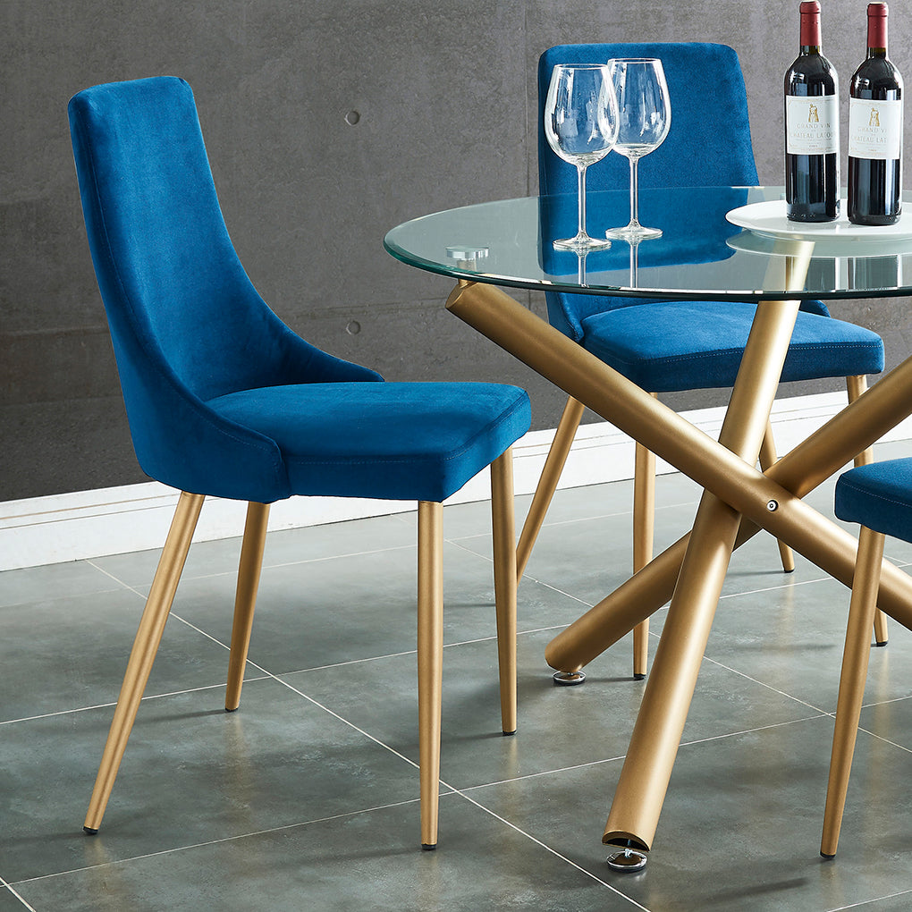Carmilla | Luxury Velvet Blue and Gold Dining Chairs, Set of 2, 202-353BLU