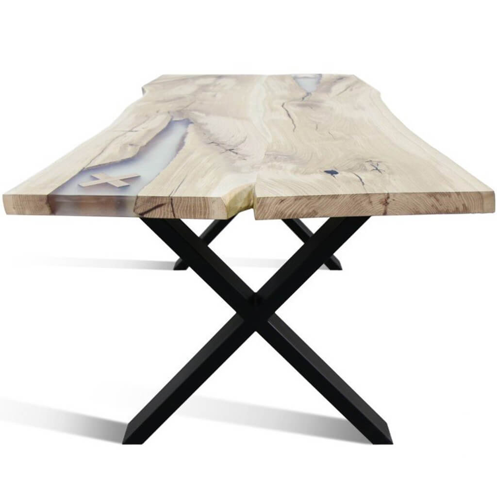 Urban 100 | Rustic Live Edge Table, Solid Oak Top With Polymer Resin, SCANDI084