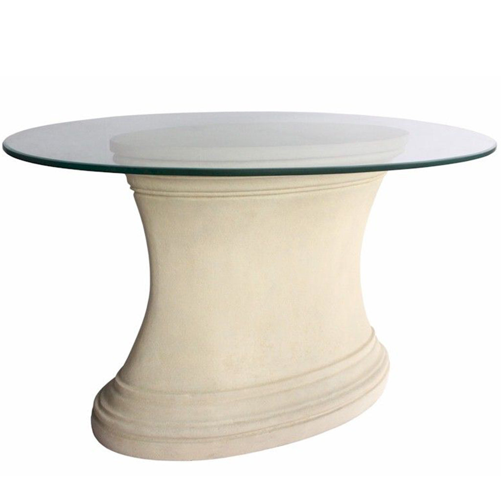 Fairbank Hallway Table Oval, Limestone Base, Glass Top, TB-V3617-47 Brand: Anderson Teak, Size: 47inW x 29inD x 29inH, 36inW x 17inD (Base), Weight: 75lb, Shape: Oval