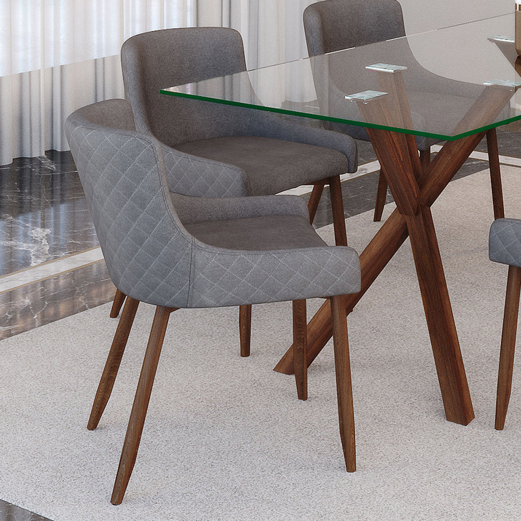 Bianca | Gray and Walnut MCM Dining Chairs, Set of 2, Fabric & Metal, 202-086GY/WAL