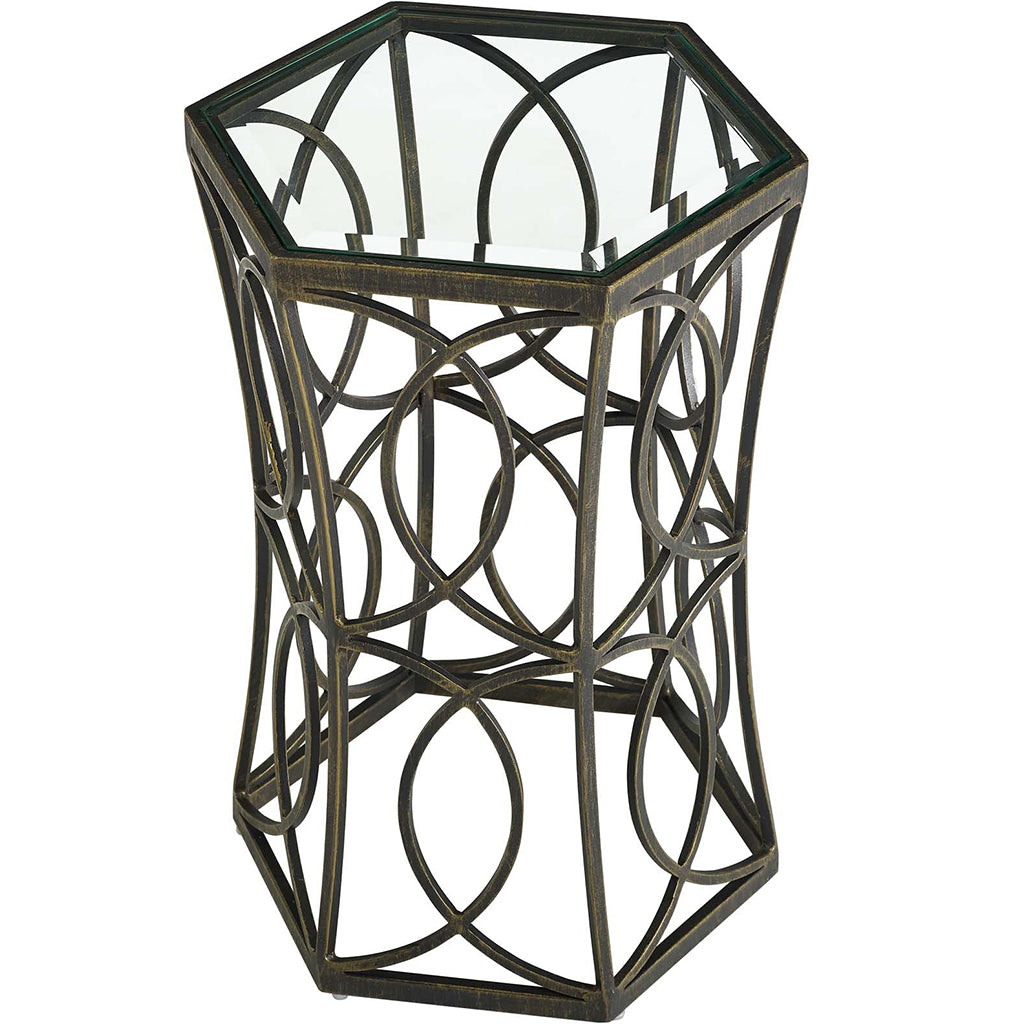 Circle | Glass Octagonal End Table, Antique Iron Base, EEI-2882