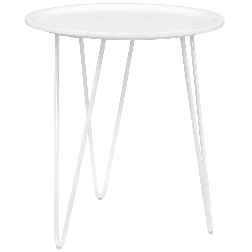 Digress | Simple White Round End Table, Fiberboard Top, Steel Hairpin Legs, EEI-2677-WHI