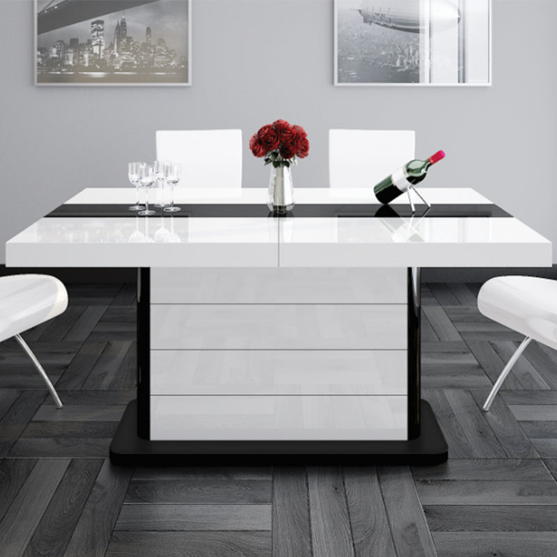 Pianosa 100 inch Double Leaf Extension Dining Table, Rectangular, MDF, HU0007 Brand: Maxima House, Size: 62.9 (82- 102)inW x 35inD x 29.5inH, Weight: 174.2lb, Shape: Rectangular, Material: MDF, Seating Capacity: Seats 8-10 people, Color: Black & White