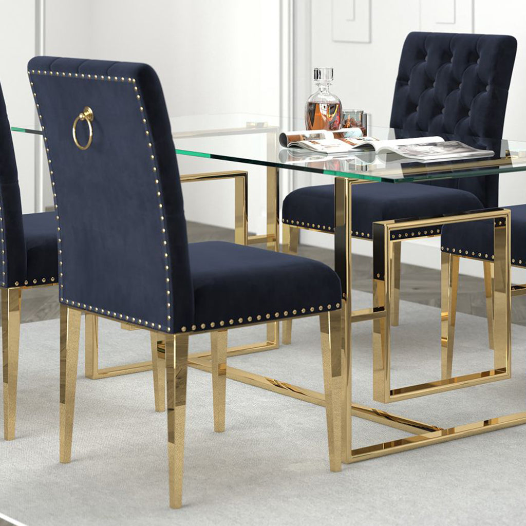Azul | Black and Gold Velvet Dining Chairs, Set of 2, 202-600BK_GL