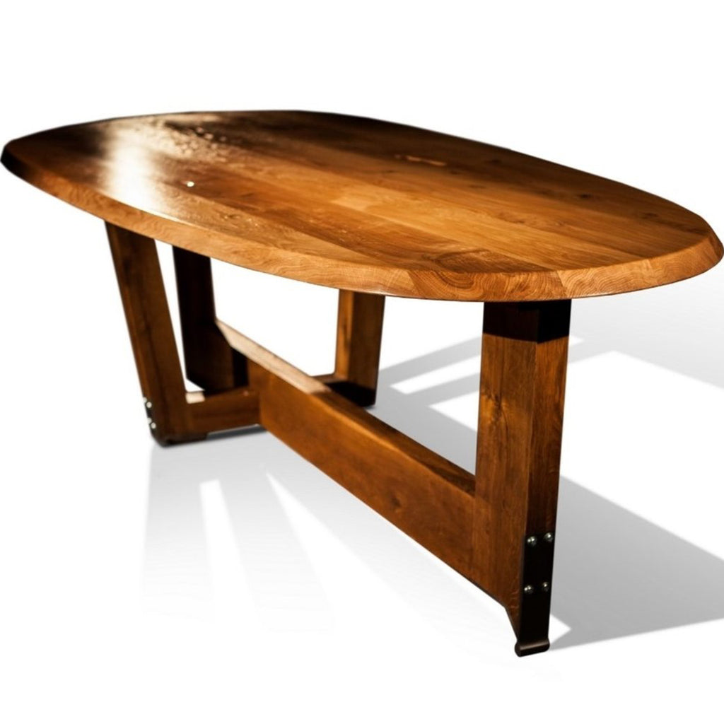 Ottis Handmade Dining Table, Solid Wood Beams, Sturdy Oval Table For 8, SCANDI077 Brand: Maxima House Size: 110inW x  47inD x  29.5inH, Weight: 280lb, Shape: Oval, Material: Solid Oak Wood, Seating Capacity: Seats 6-8 people, Color: Natural Dark Wood