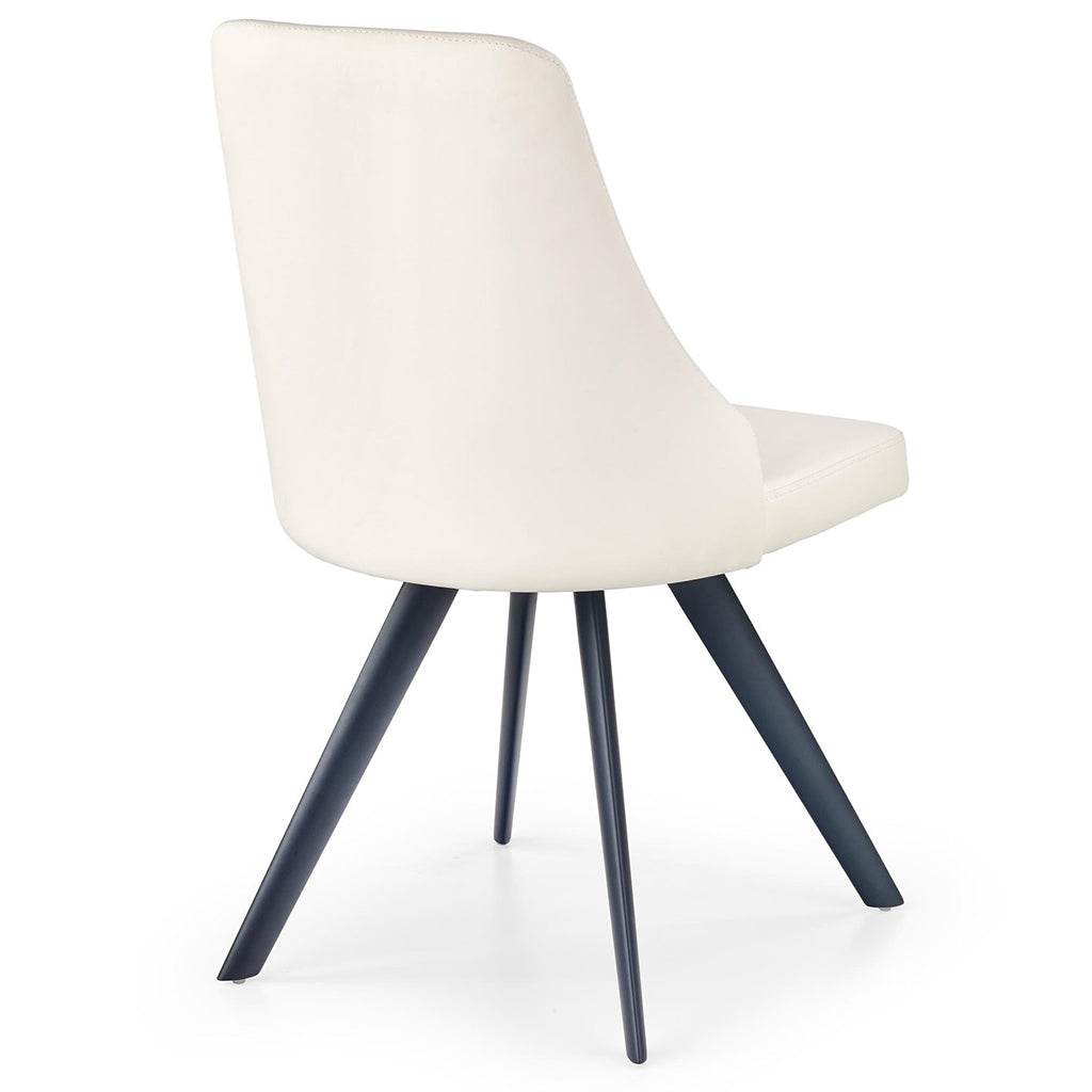 Modern white leather dining chairs with powder-coated steel legs