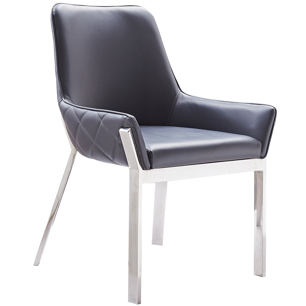 Miami | Set of 2 Grаy Faux Leather Dining Chairs, Chrome Steel Legs, 18871-DC-G