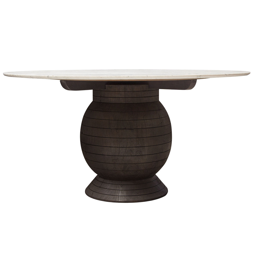 60" Ashe Dining Table, Marble Top, Acacia Wood Base, 4 Seater