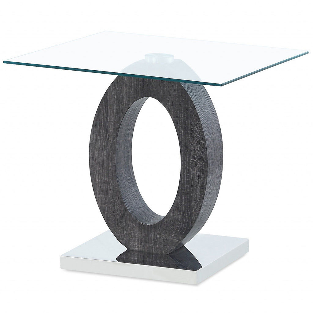 22" Modern Glass Top Wooden Base End Table, 383880