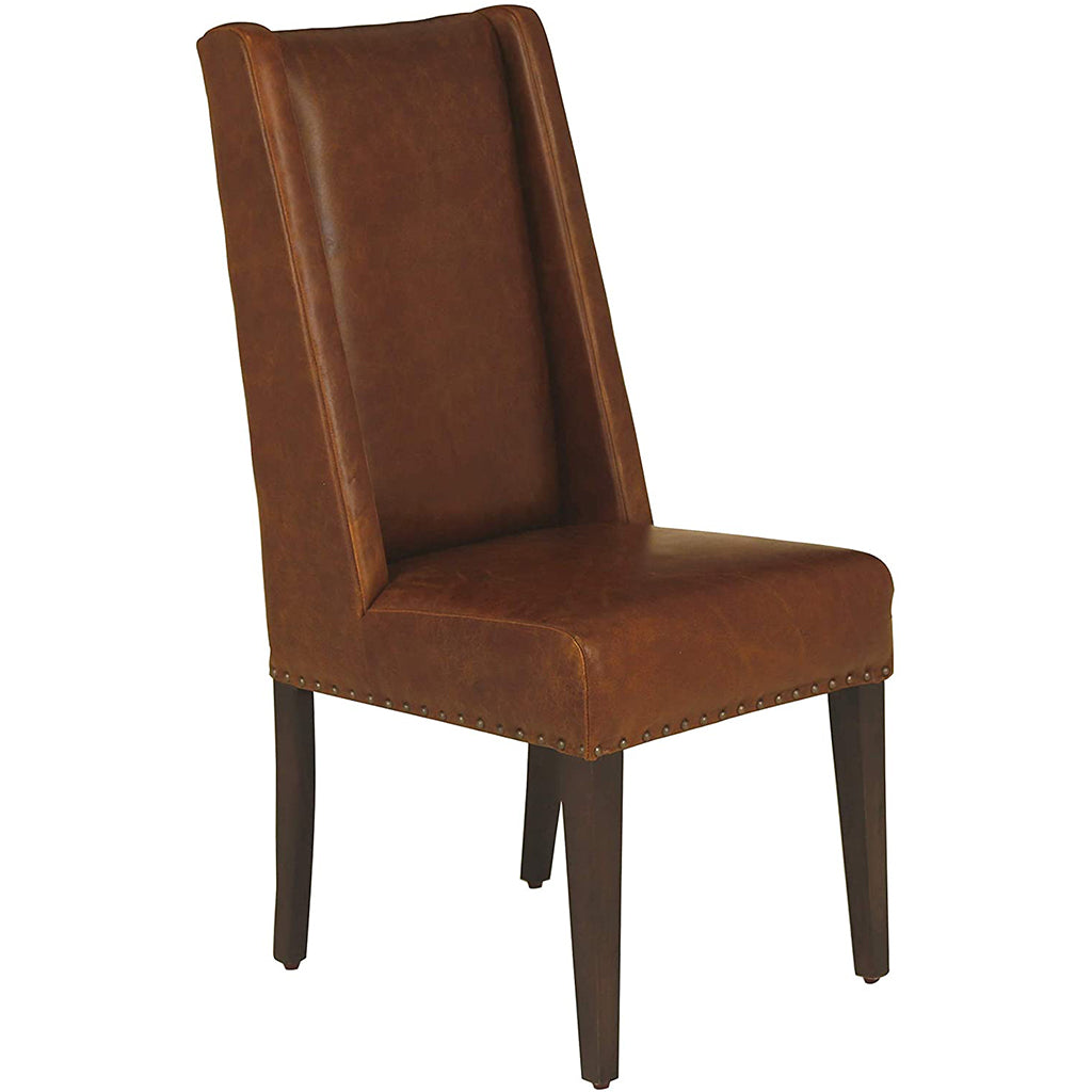 Brown Leather Dining Chair, Wooden Frame