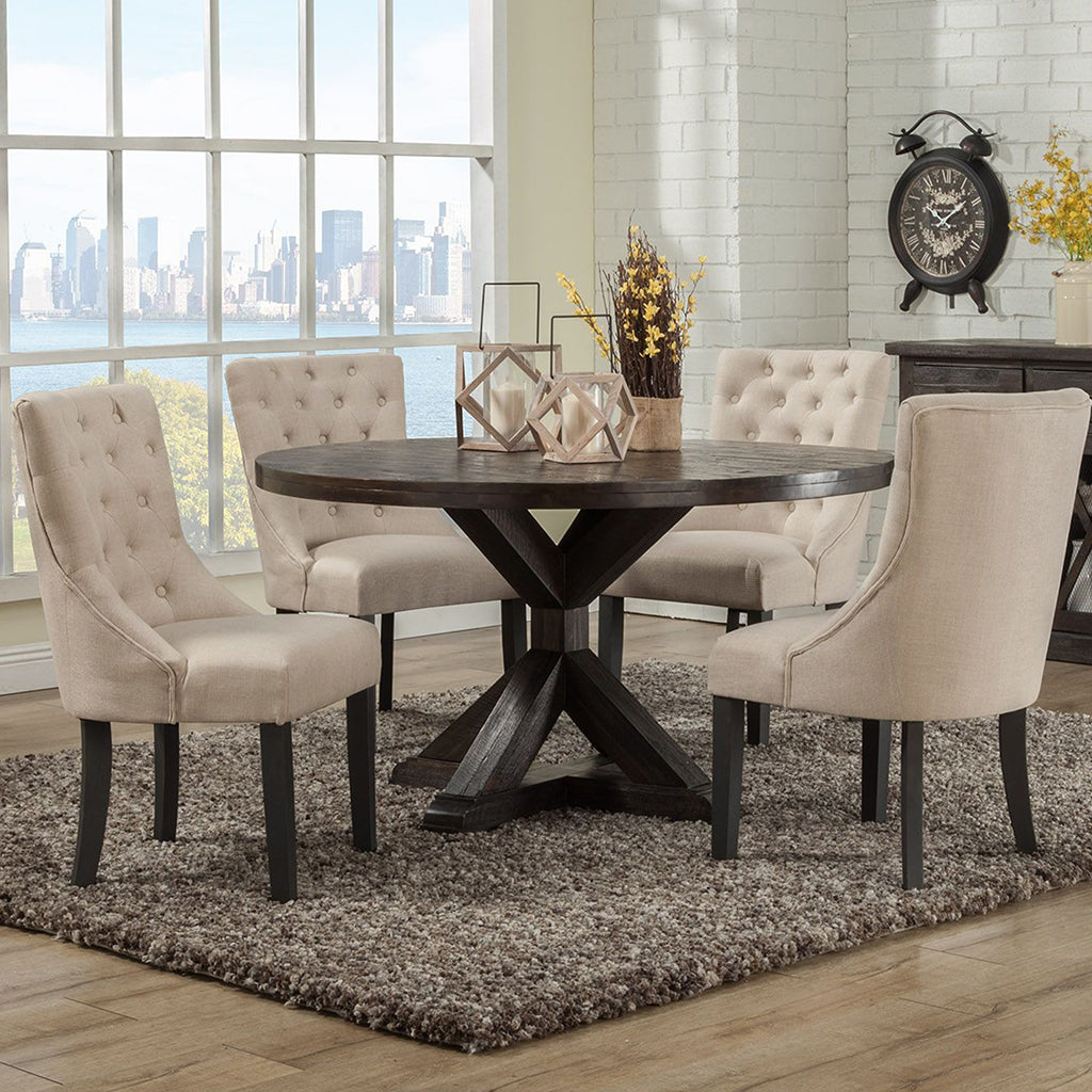 Newberry Solid Round Table, Contemporary Round Table For 4, Wooden Round Table, Solid Pine Wood, Plywood, 1468-25