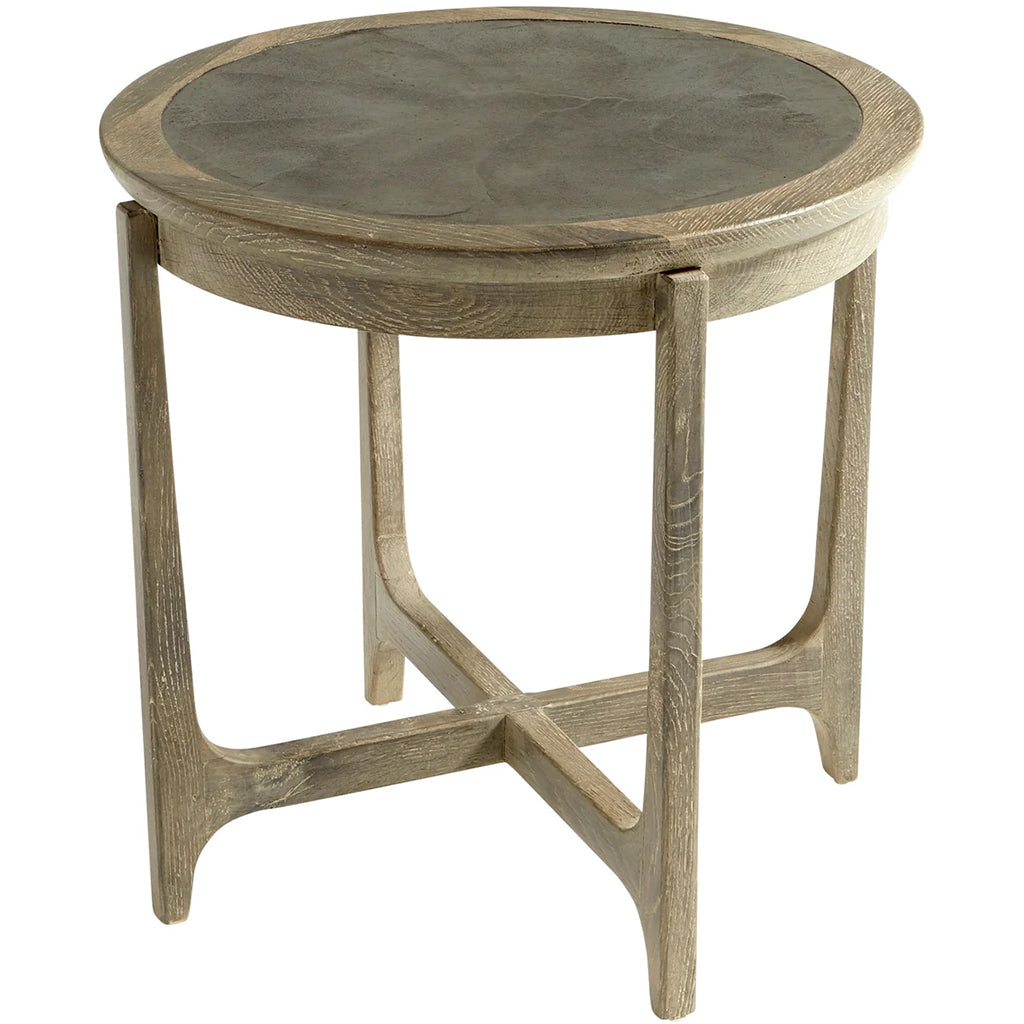 Ostia | Rustic Charm Oak Round End Table, Granite Top, 10507