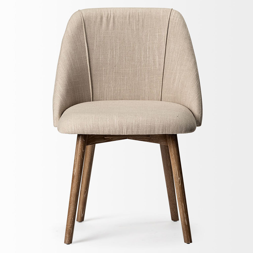 Cream Fabric Wrap With Brown Wooden Base Dining Chair