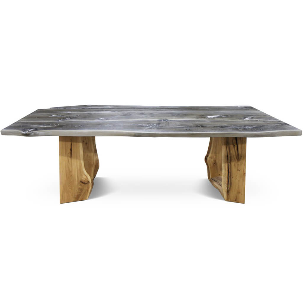 Baum-Kante | Gray Live Edge Dining Table, Solid Oak Wood, 6 Seater, SCANDI056
