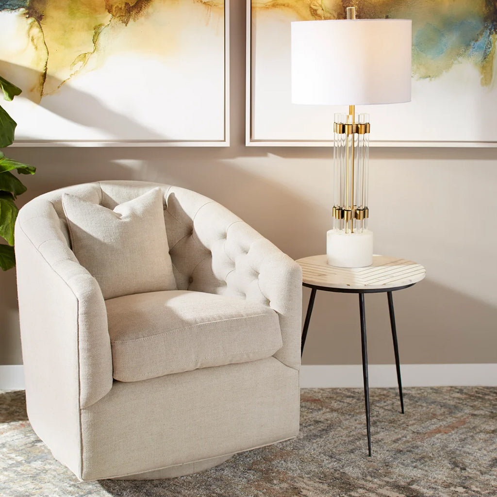 Soliado | Round White Marble End Table, Iron Legs, 10616