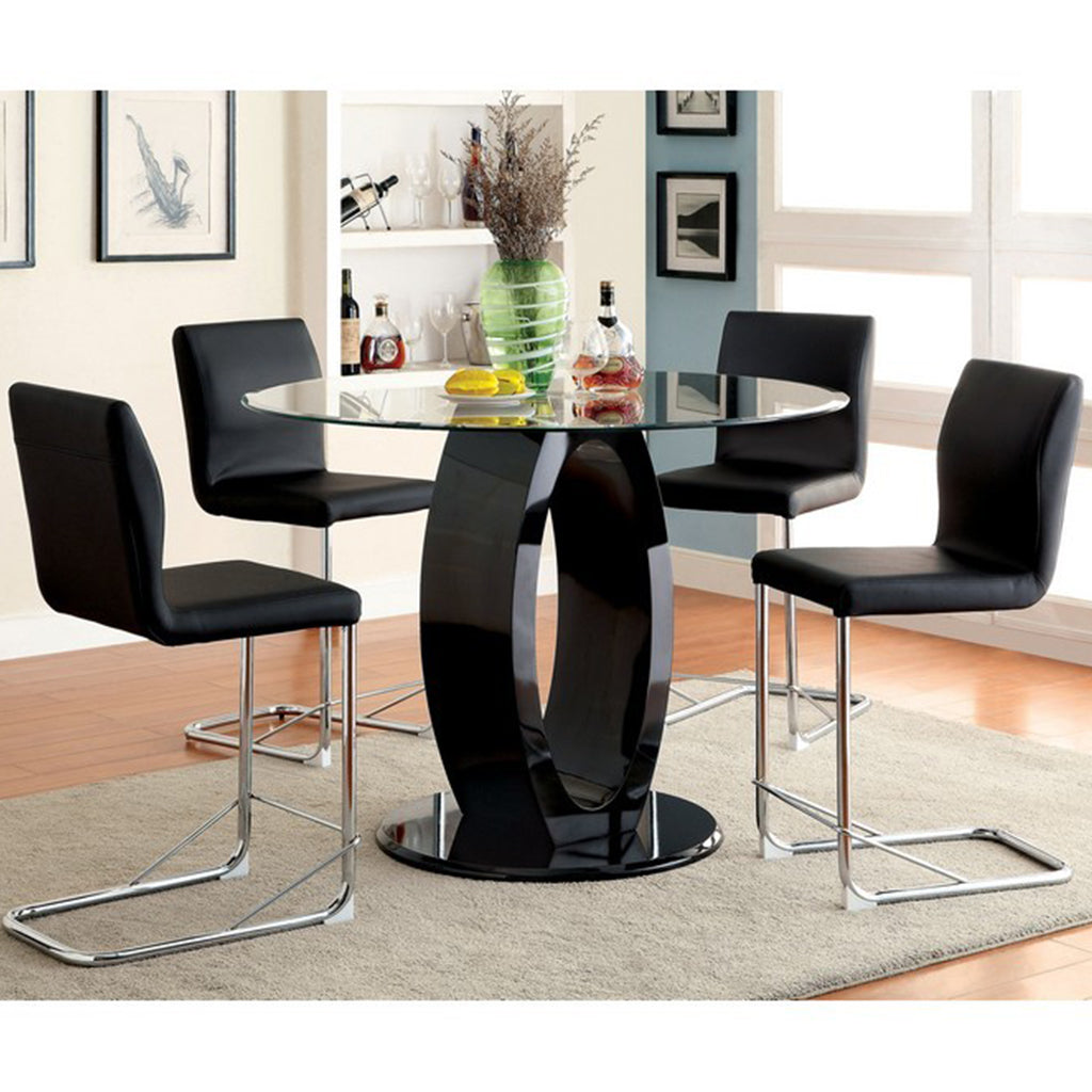 Xavia | 48 inch Round Glass Dining Table, Wooden Base, 4 Seater, IDF-3825BK-RT