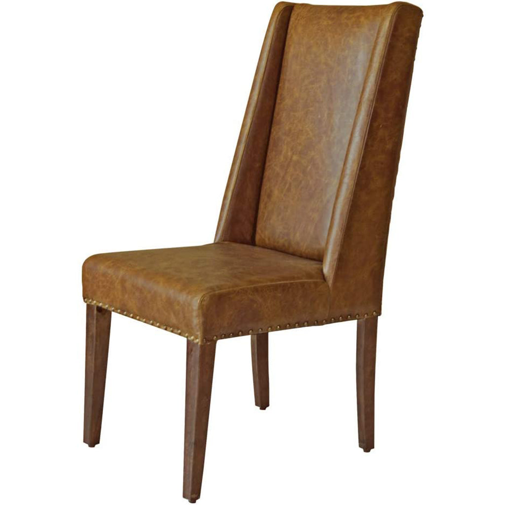 Brown Leather Dining Chair, Wooden Frame